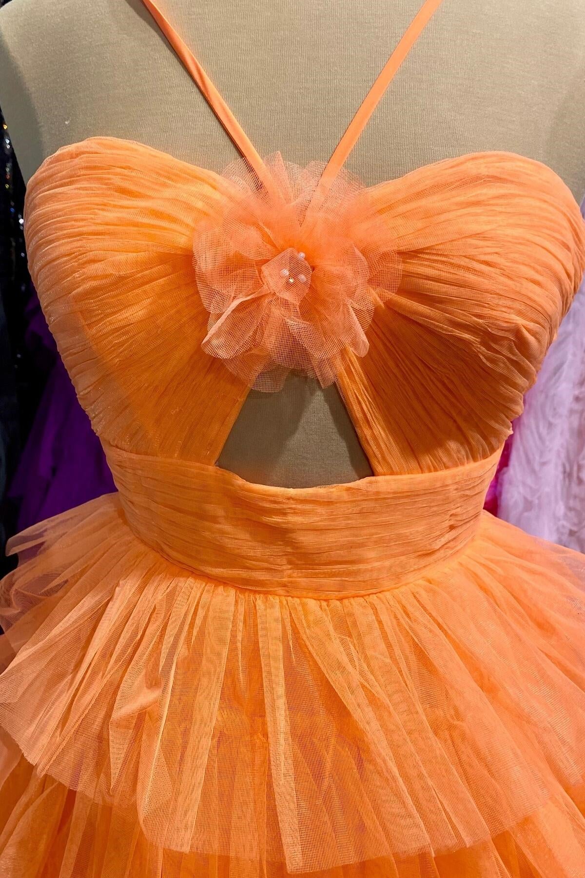 Straps Orange Tiered Ruffle Short Homecoming Dress PollyBoutique Straps Orange Tiered Ruffle Short Homecoming Dress PollyBoutique
