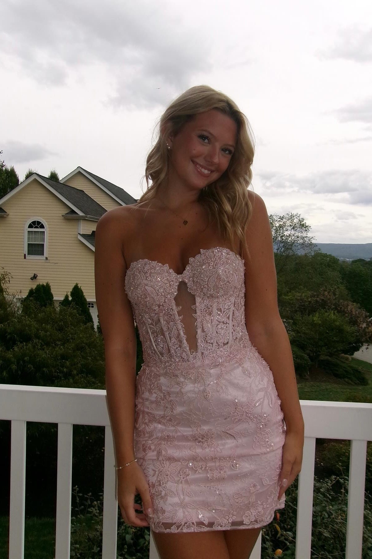 Sweetheart Pink Appliques Bodycon Short Dress