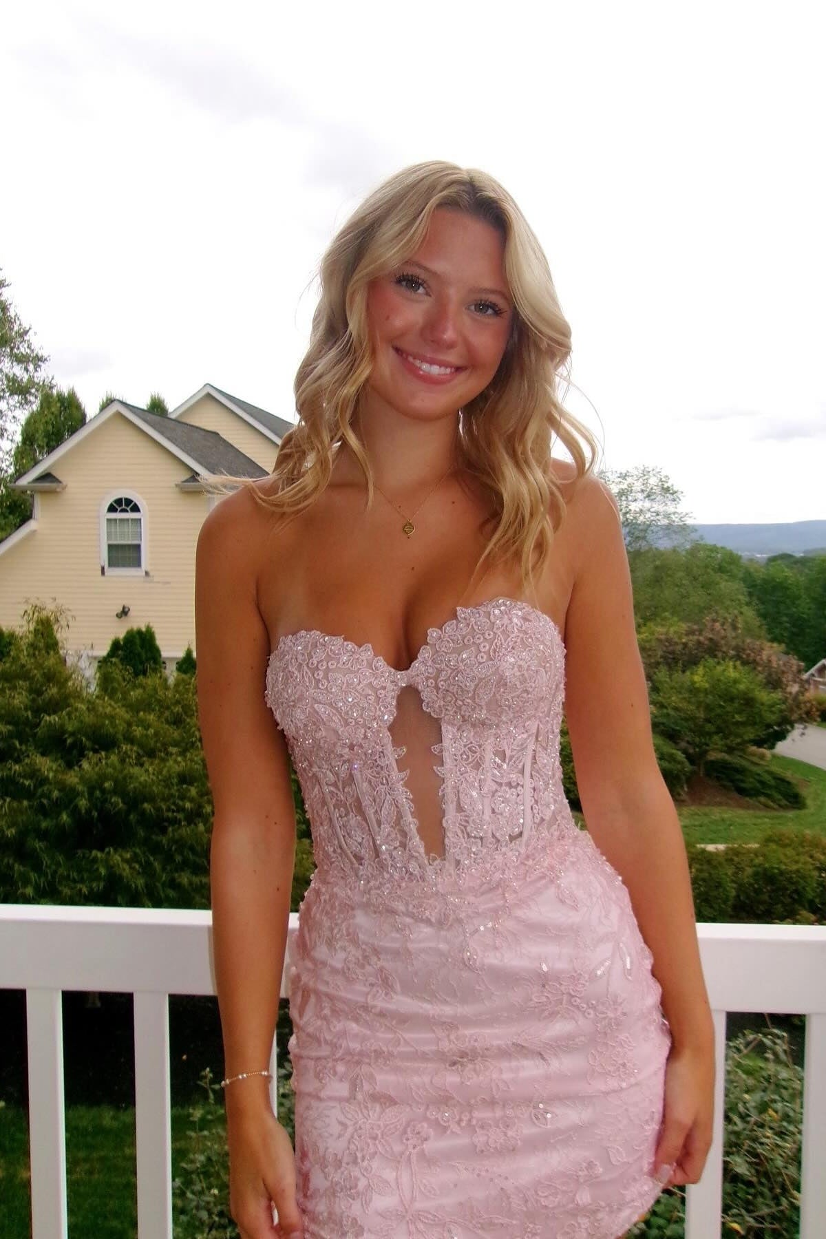 Sweetheart Pink Appliques Bodycon Short Dress