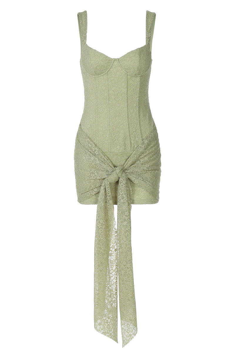 chinese dress ladies V-neck Green Lace Bodycon Short Dress – PollyBoutique