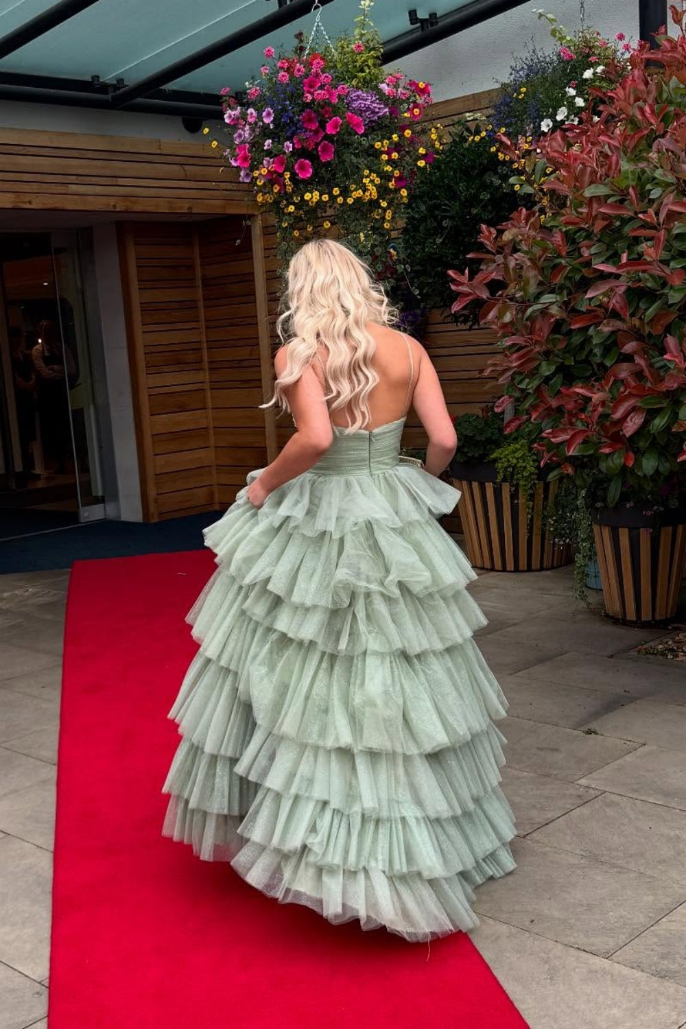 V-neck Sage Green Tiered Sparkle Tulle Long Dress PollyBoutique V-neck Sage Green Tiered Sparkle Tulle Long Dress PollyBoutique