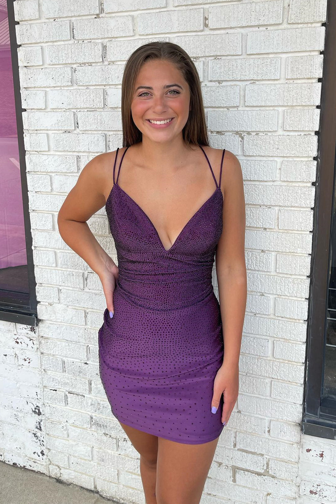 V-neck Yellow Beaded Short Homecoming Dress – PollyBoutique