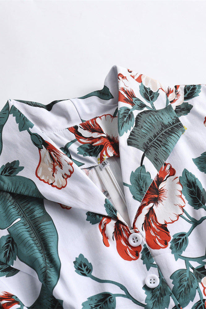 White 1950s Plant Print Belted Vintage Swing Dress – PollyBoutique