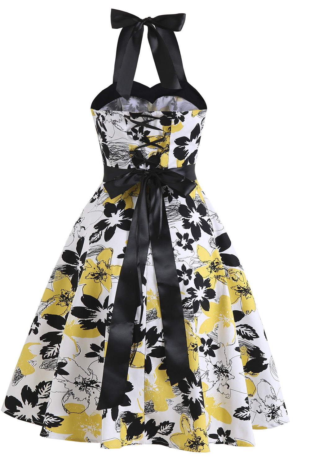 White 1950s Yellow Flower Halter Vintage Dress – PollyBoutique