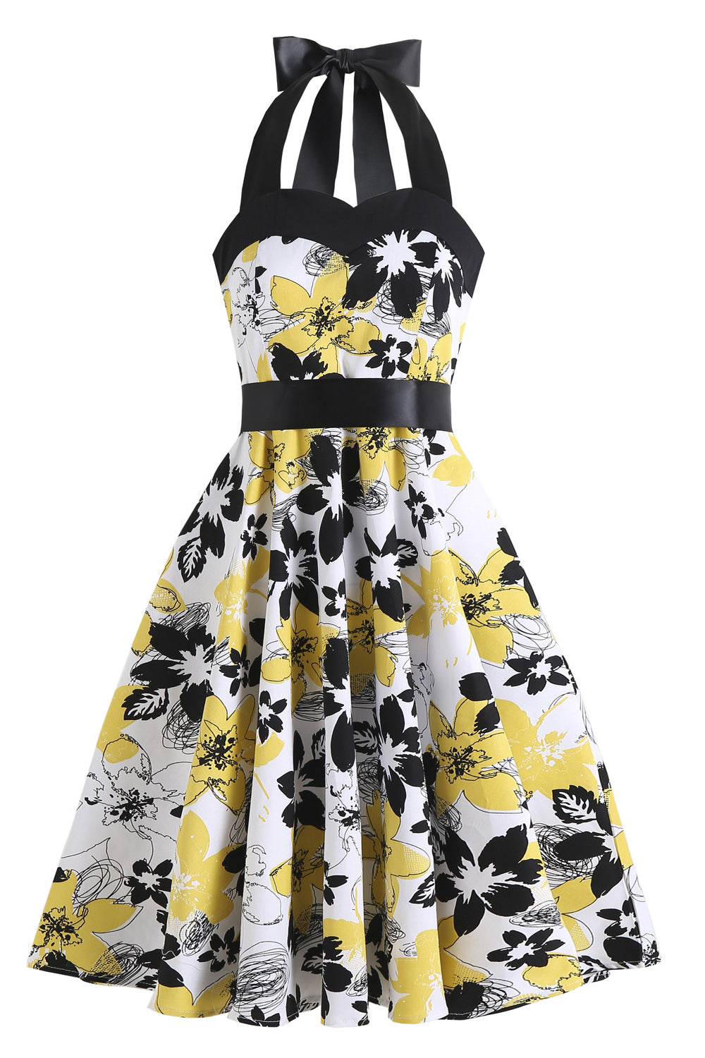 White 1950s Yellow Flower Halter Vintage Dress PollyBoutique White 1950s Yellow Flower Halter Vintage Dress PollyBoutique
