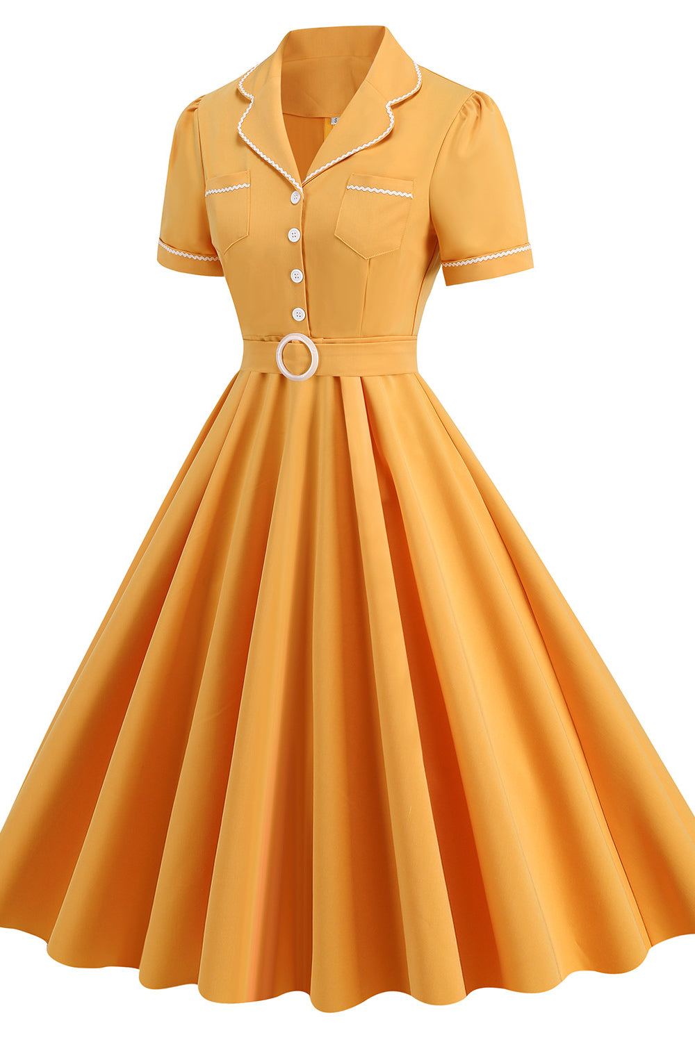 strapless open back dress Yellow 1950s Button Front Swing Dress with Pockets – PollyBoutique