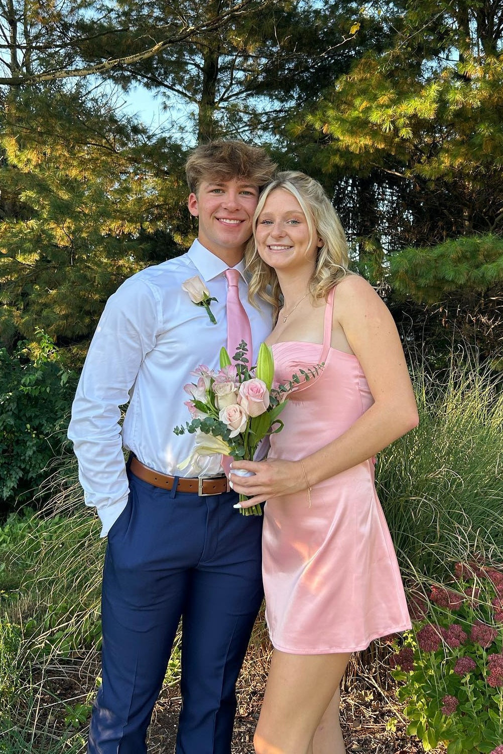 Straps Pink Satin Short Party Dress – PollyBoutique