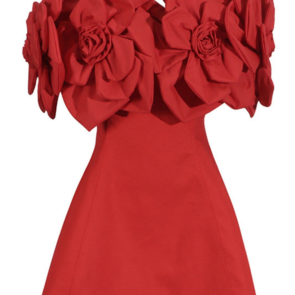 
                      
                        Off the Shoulder Pink 3D Floral A-line Short Dress
                      
                    