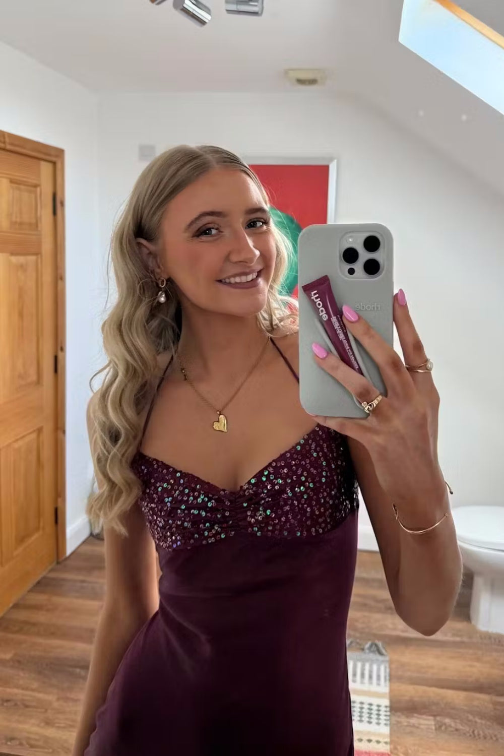 Spaghetti Straps Purple A-line Short Dress with Sequins