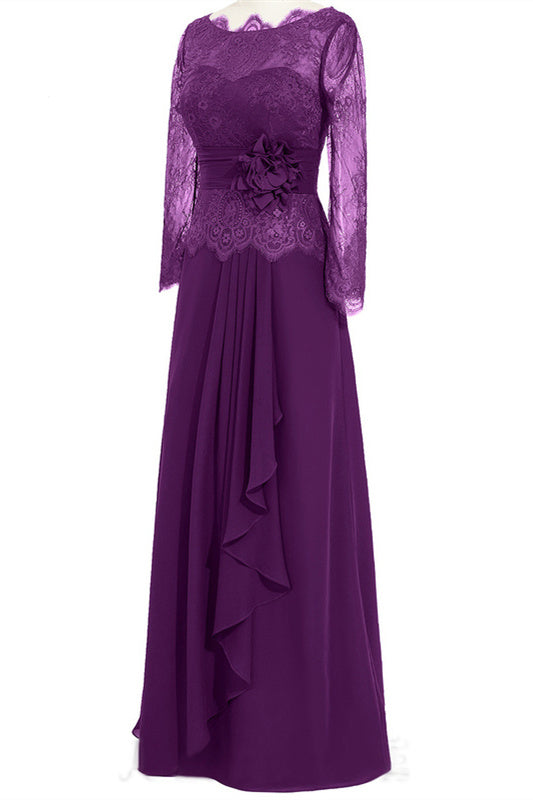 Long Sleeves Purple Ruffles Lace Mother of the Bride Dress