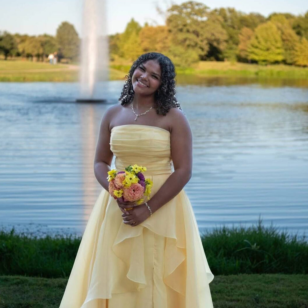 
                      
                        Strapless Pink Ruffled Hem A-line Long Dress
                      
                    