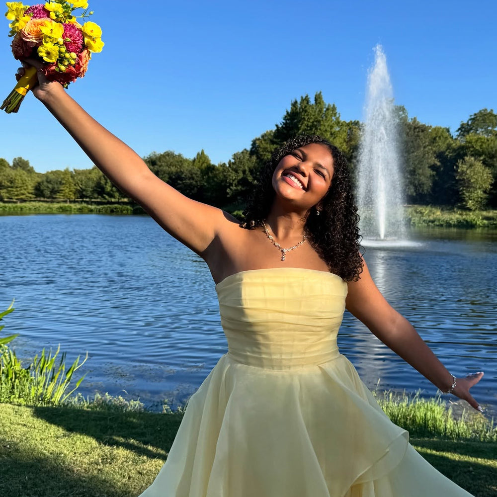 
                      
                        Strapless Pink Ruffled Hem A-line Long Dress
                      
                    