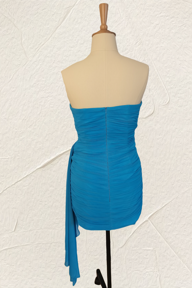 Sleeveless Waist Ruched Sheath Dress with Bow Slate Blue