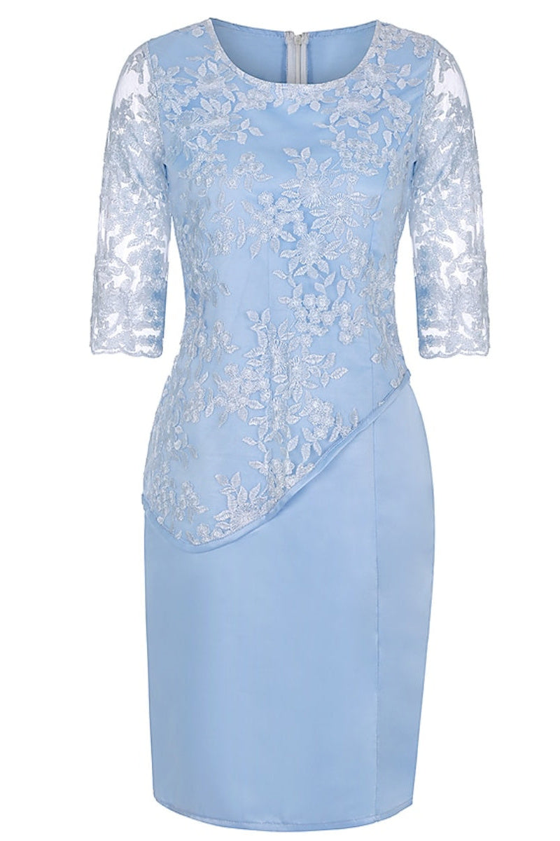Light Blue Lace Half Sleeve Mother of the Bride Dress – PollyBoutique