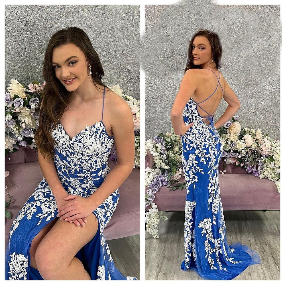 
                      
                        Straps Royal Blue and White Lace Mermaid Formal Dress
                      
                    