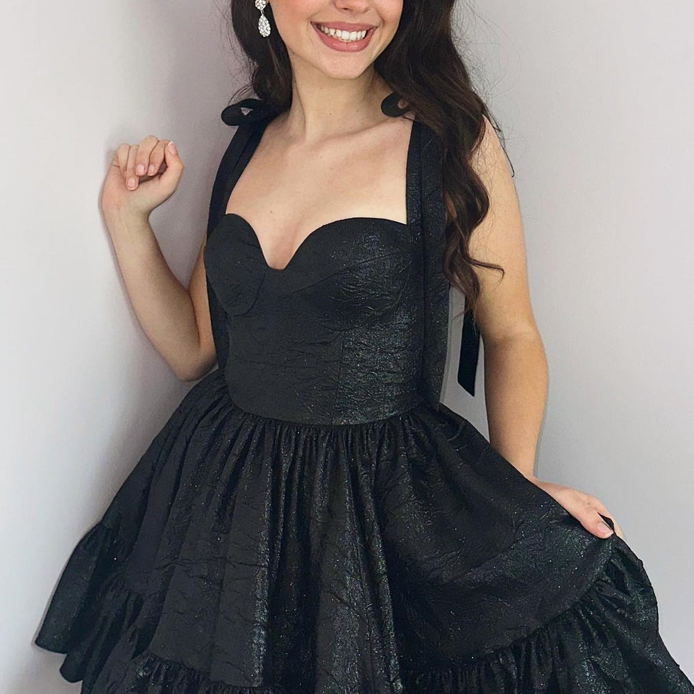 black dress with blue bow Sherri Hill Short 56688 Dress