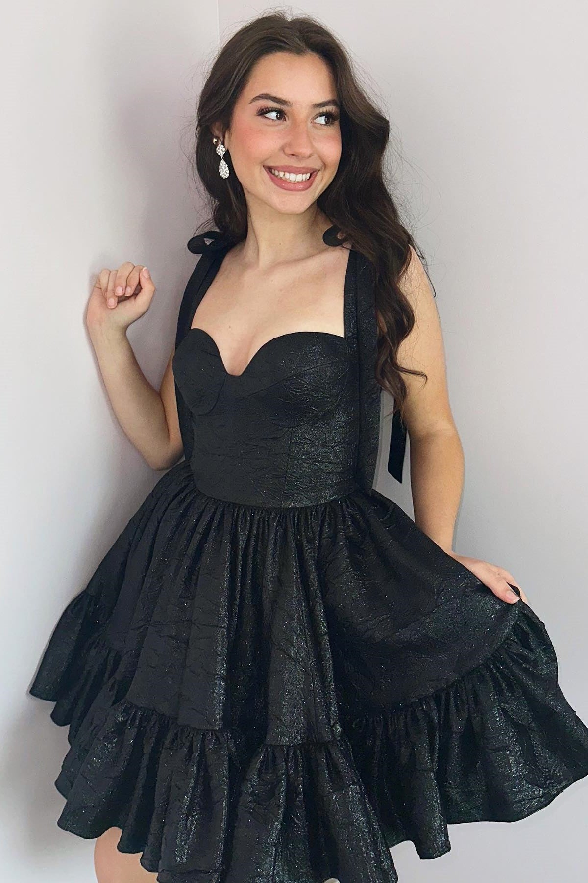 Royal Blue A-line Short Dress with Bow Tie – PollyBoutique
