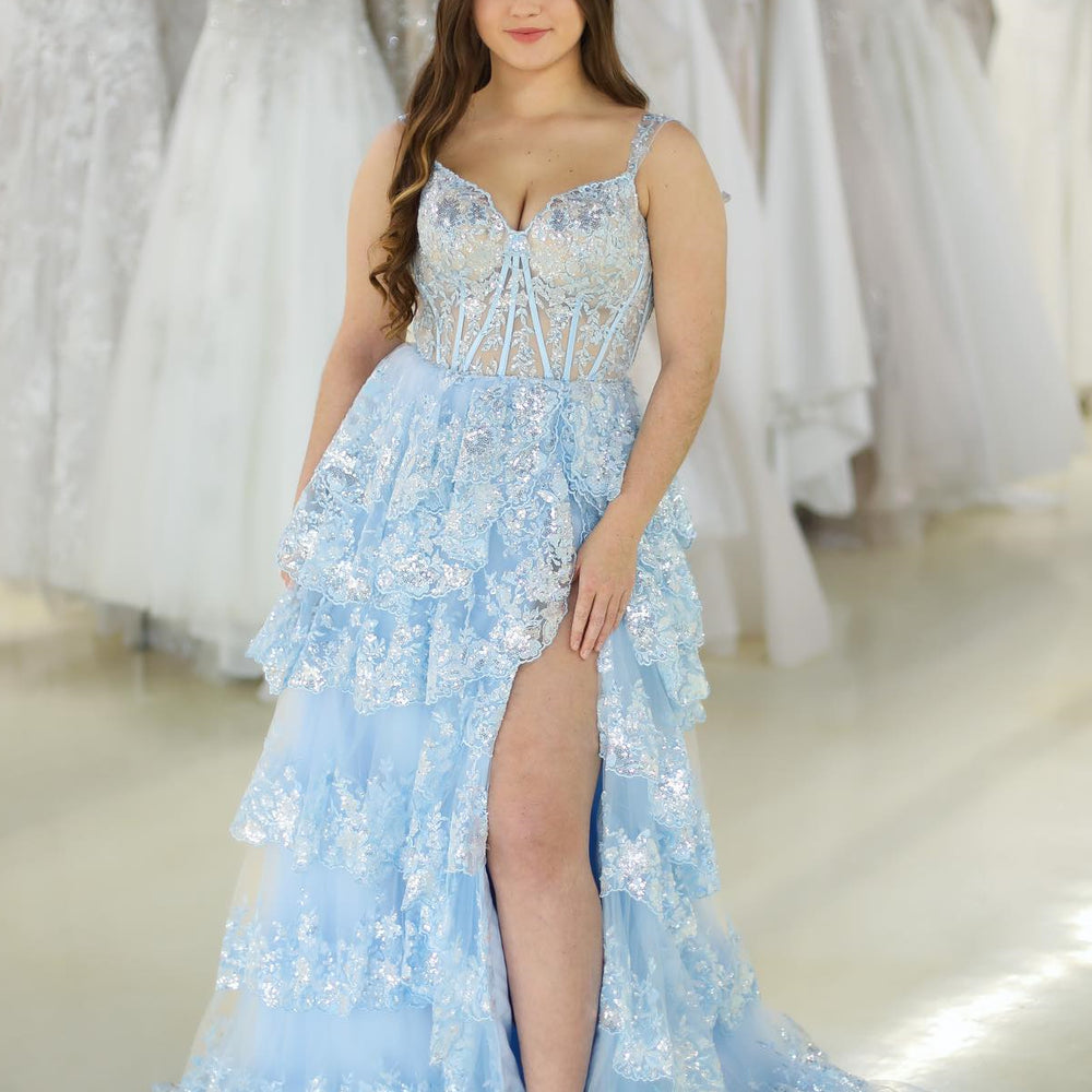 
                      
                        Off the Shoulder Light Blue Ruffles Long Prom Dress
                      
                    