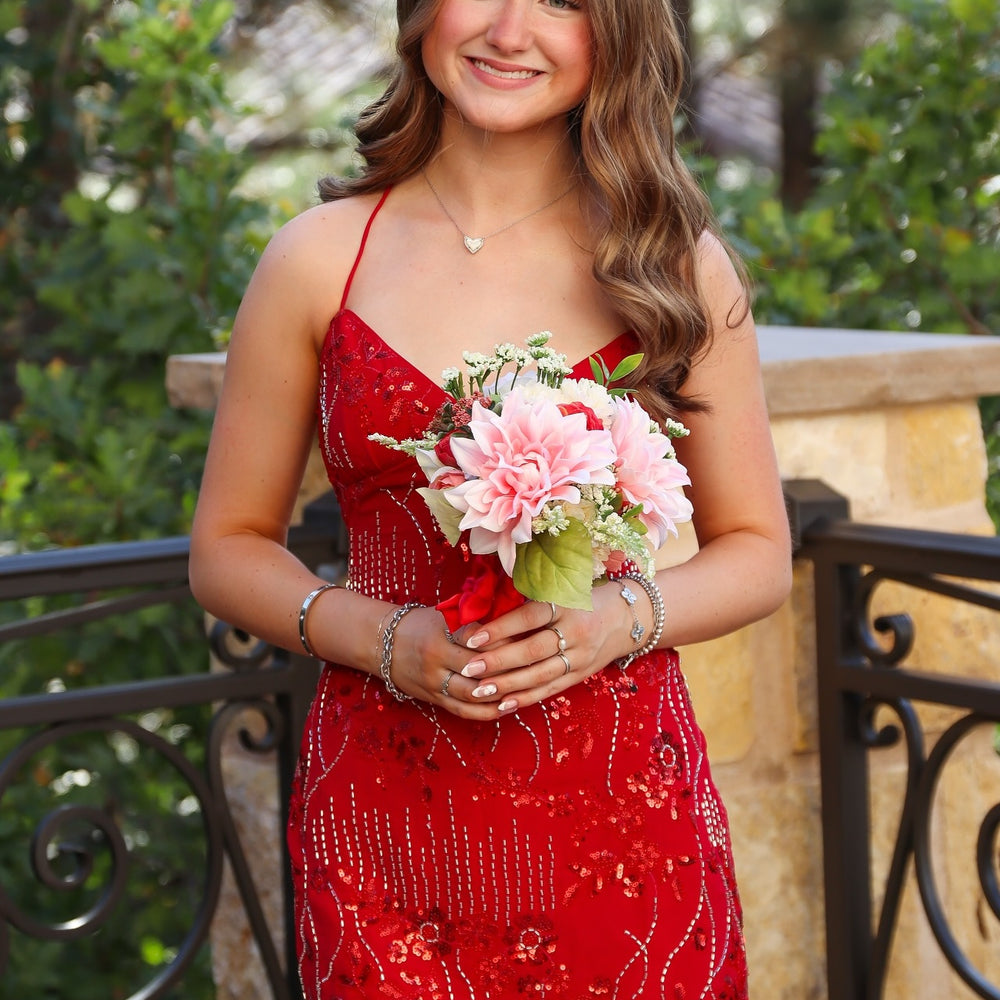 
                      
                        V-neck Orange Beaded Bodycon Short Dress
                      
                    