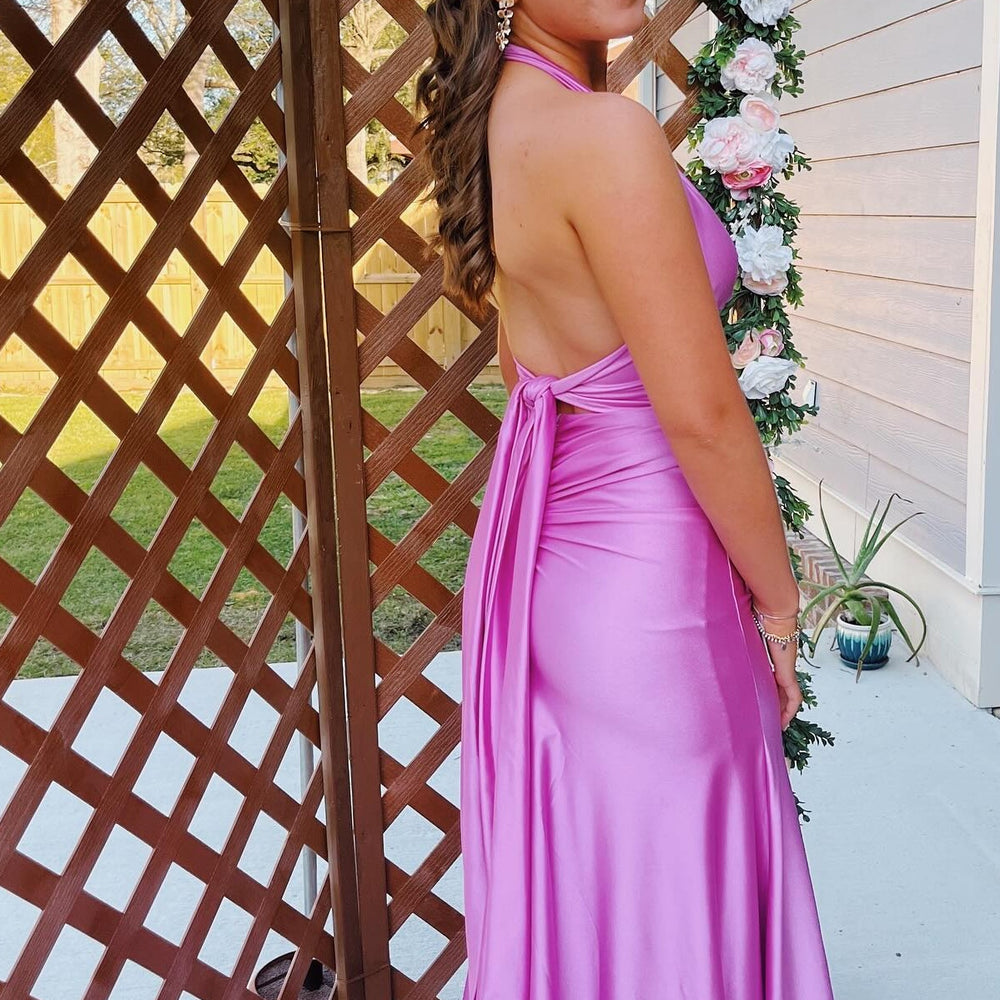 
                      
                        Plunge Neck Pink Open Back Mermaid Long Dress
                      
                    