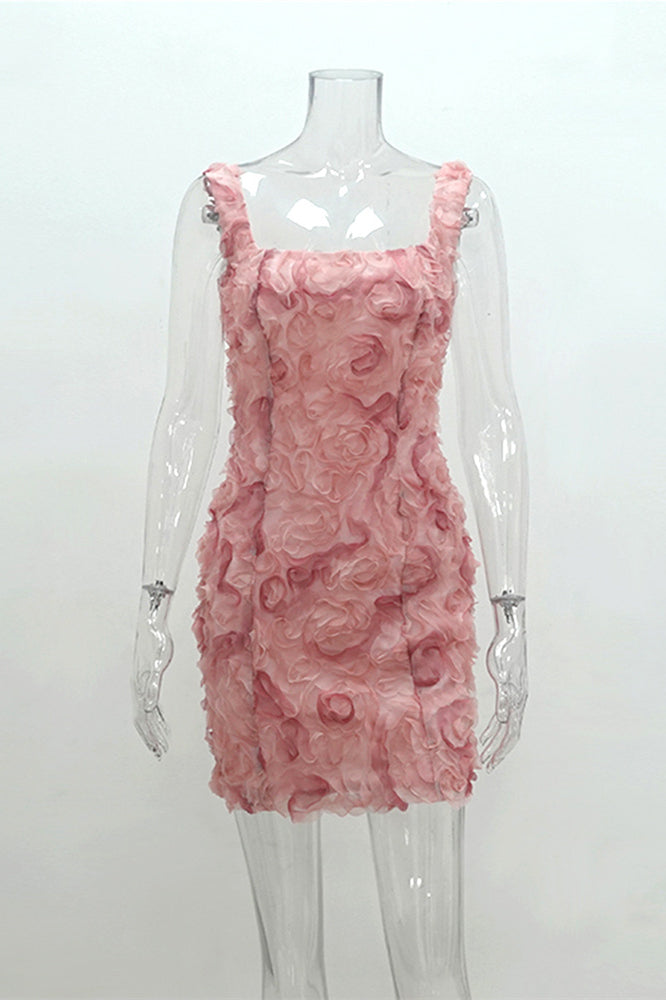 
                      
                        Square Neck Blue 3D Floral Sheath Short Dress
                      
                    