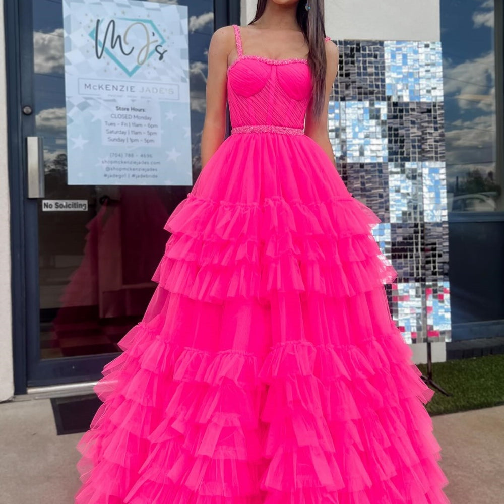 
                      
                        Straps Wine Red Tiered Ruffle Formal Dress
                      
                    