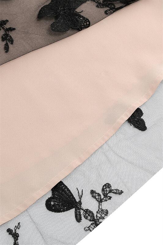 Apricot 1950s Butterfly Embroidery Mesh Vintage Dress
