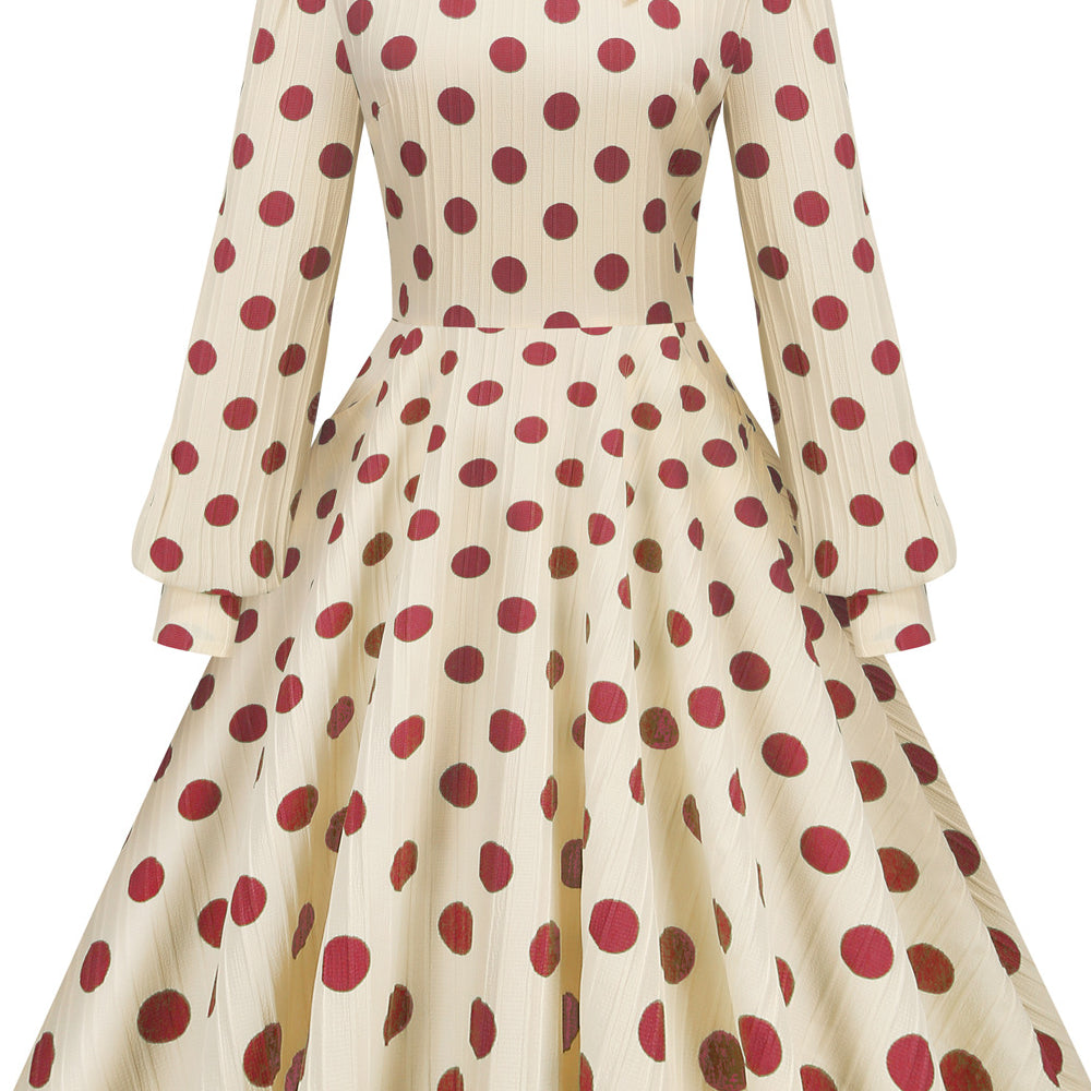 
                      
                        Apricot 1950s Green Polka Dots Tie Neck Swing Dress With Pockets
                      
                    