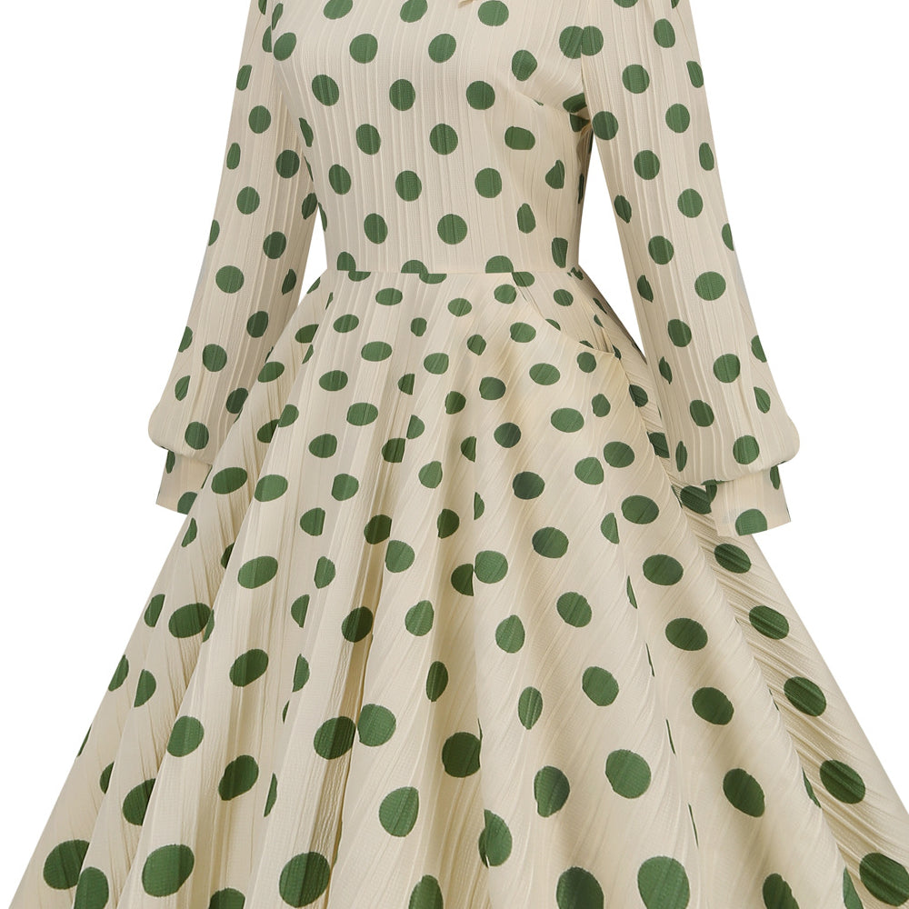 
                      
                        Apricot 1950s Green Polka Dots Tie Neck Swing Dress With Pockets
                      
                    