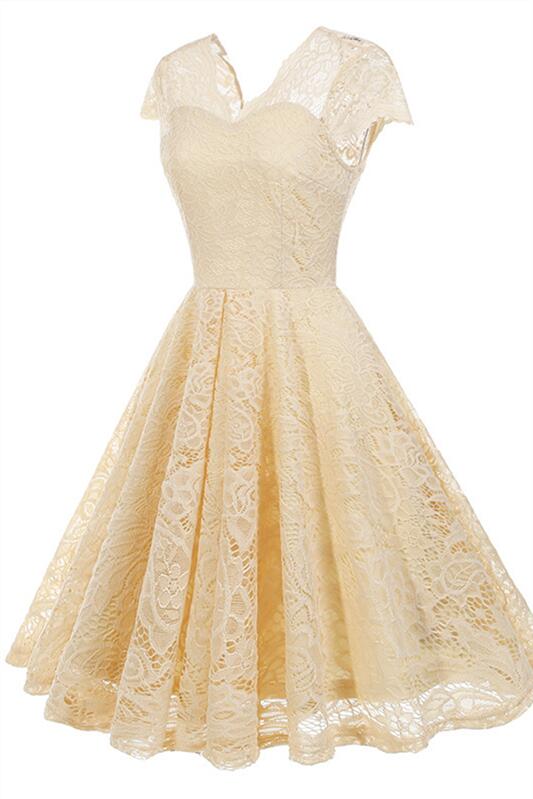 Apricot 1950s Lace Cap Sleeve Vintage Dress