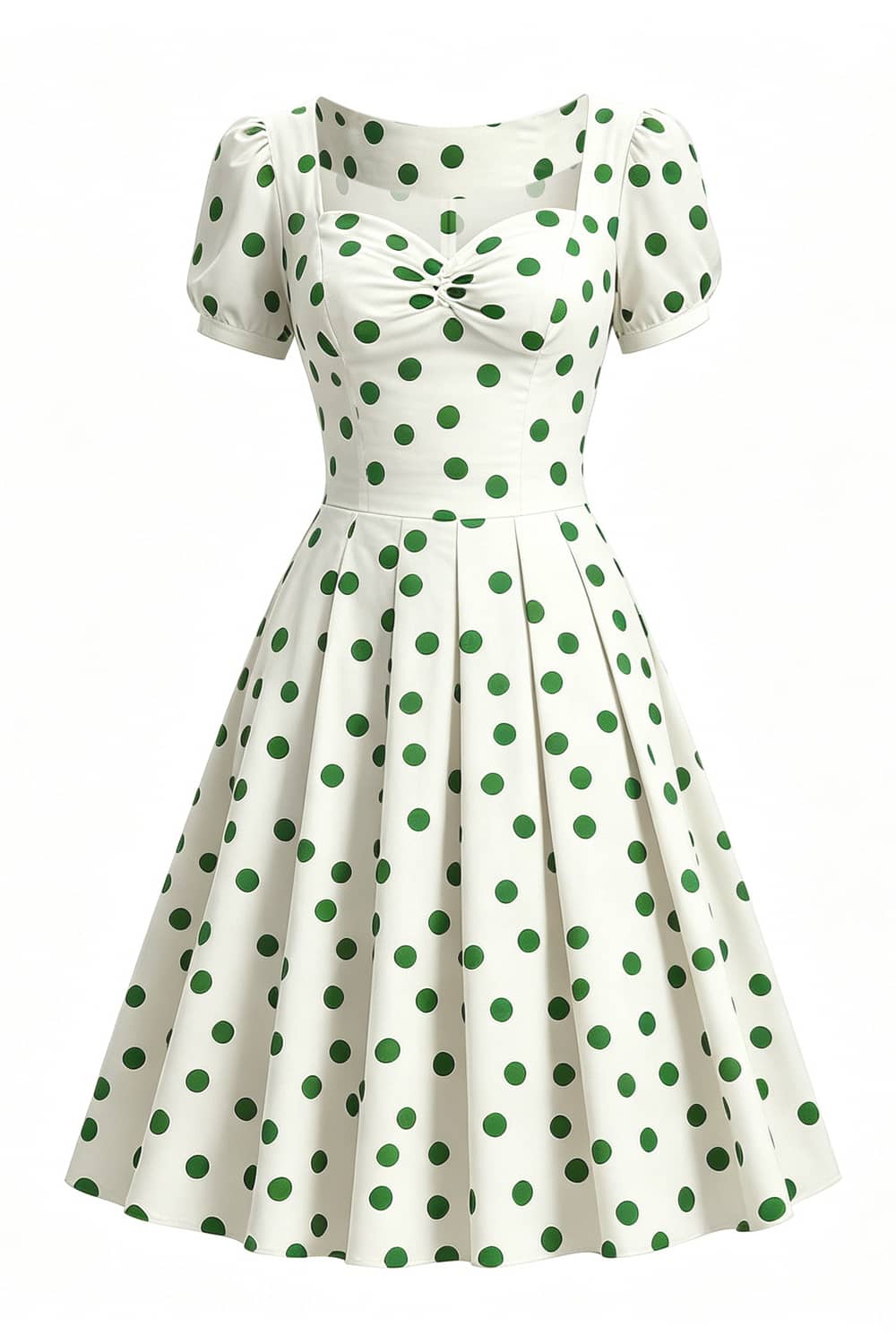 Cream 1950s Polka Dots Twist Bust Vintage Dress