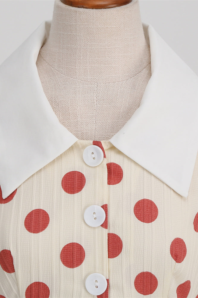 
                      
                        Apricot 1950s Red Polka Dots Swing Dress with Button
                      
                    