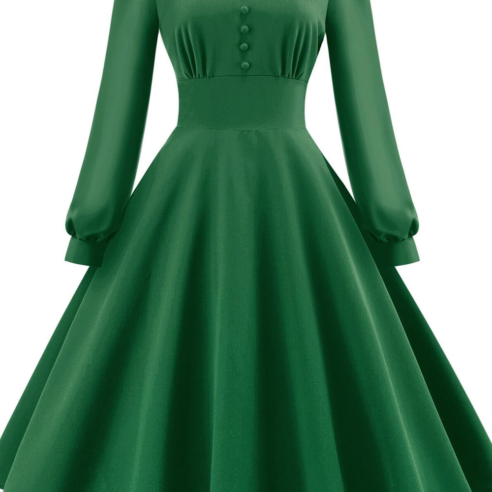 
                      
                        Army Green 1950s Button Front Long Sleeve Big Swing Dress
                      
                    