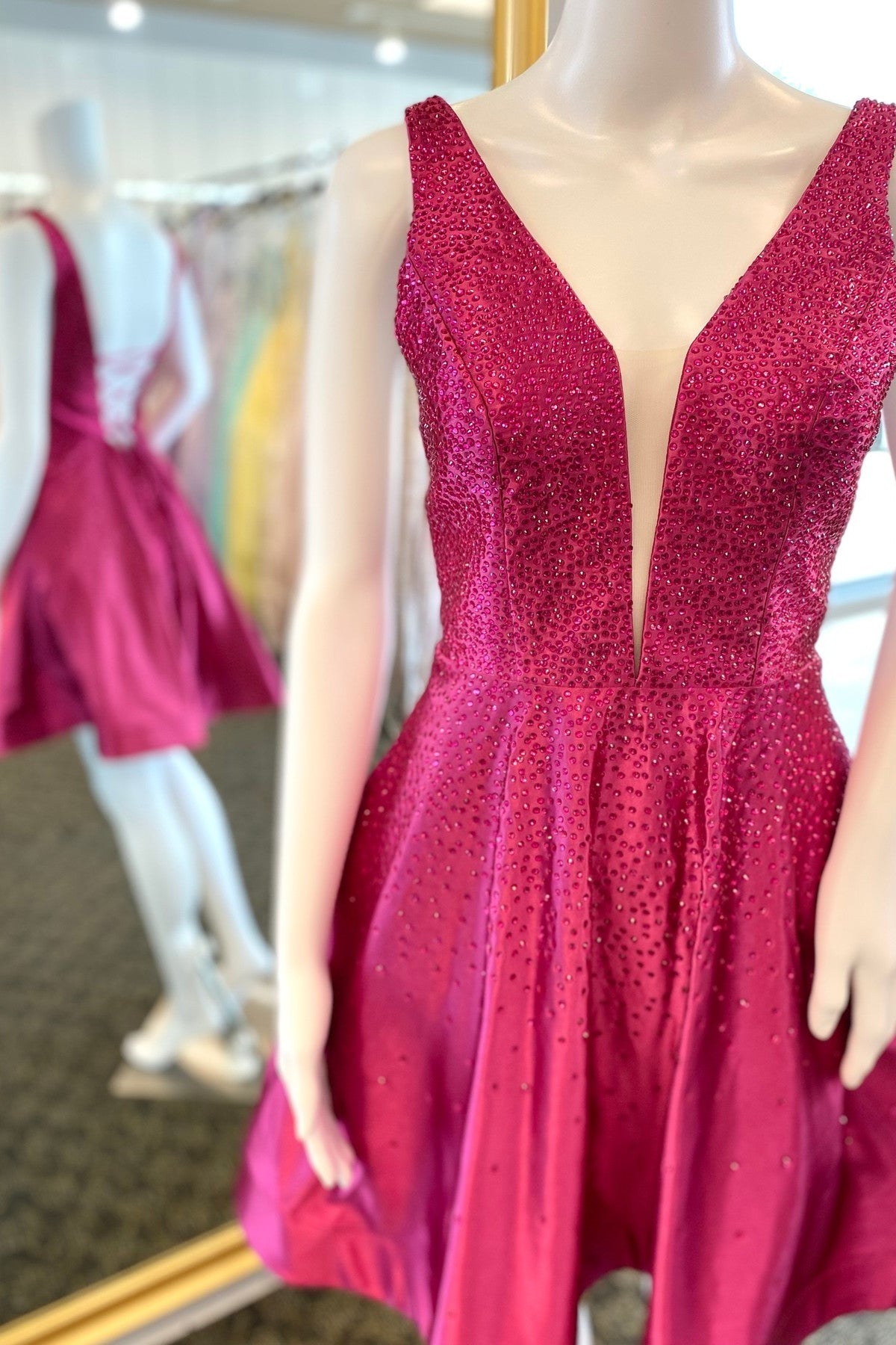 Beaded Emerald Green Satin Short Homecoming Dress – PollyBoutique