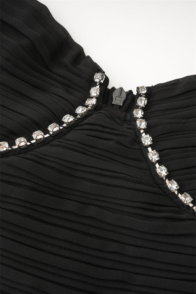 
                      
                        Beaded Straps Black Tiered Long Chiffon Dress
                      
                    