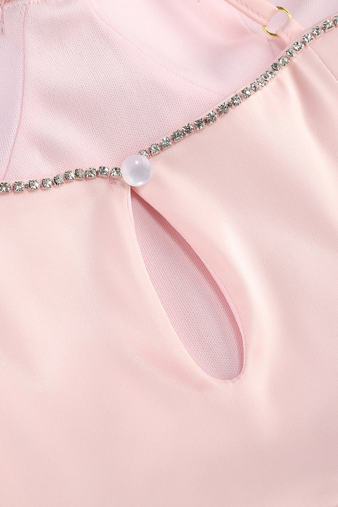 
                      
                        Beaded Straps Light Pink A-line Short Dress with Rosette
                      
                    