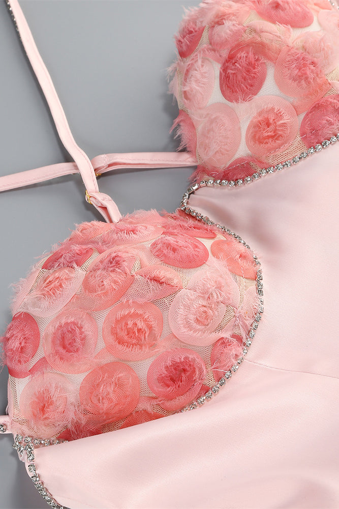 
                      
                        Beaded Straps Light Pink A-line Short Dress with Rosette
                      
                    