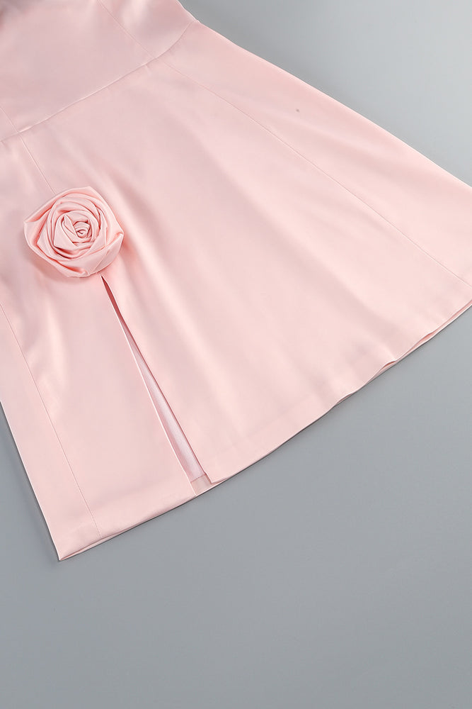 
                      
                        Beaded Straps Light Pink A-line Short Dress with Rosette
                      
                    