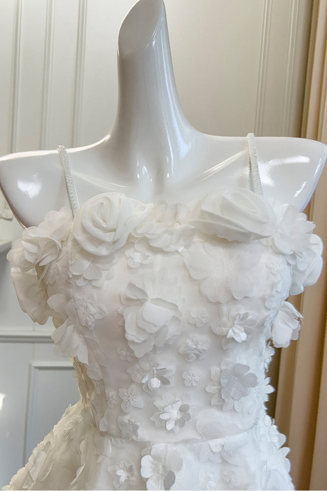 
                      
                        Beaded Straps White 3D Floral A-line Short Dress
                      
                    