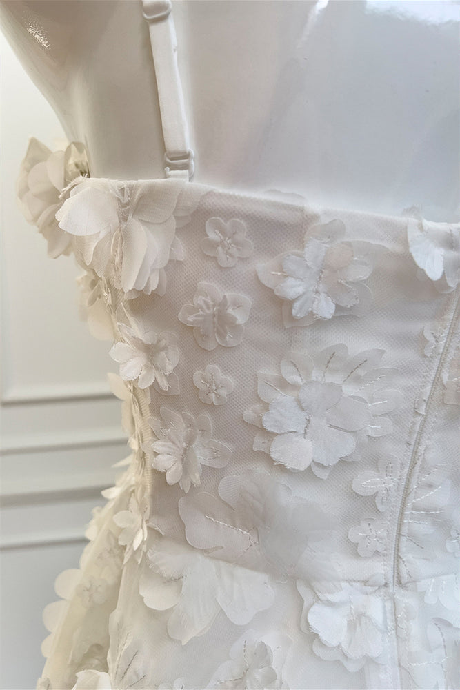 
                      
                        Beaded Straps White 3D Floral A-line Short Dress
                      
                    