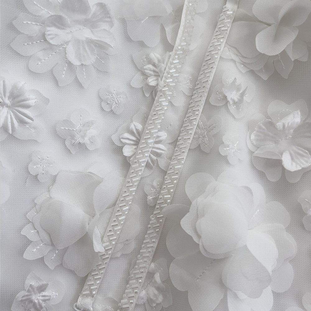 
                      
                        Beaded Straps White 3D Floral A-line Short Dress
                      
                    