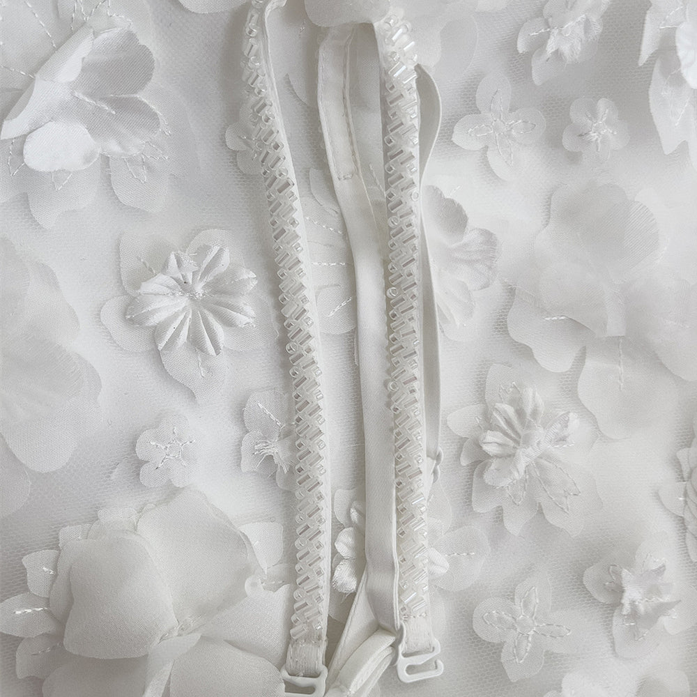 
                      
                        Beaded Straps White 3D Floral A-line Short Dress
                      
                    