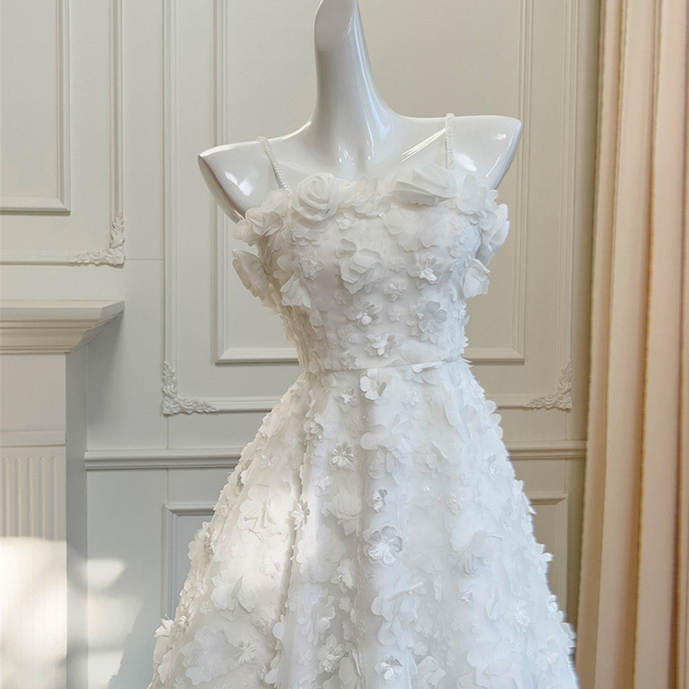 
                      
                        Beaded Straps White 3D Floral A-line Short Dress
                      
                    