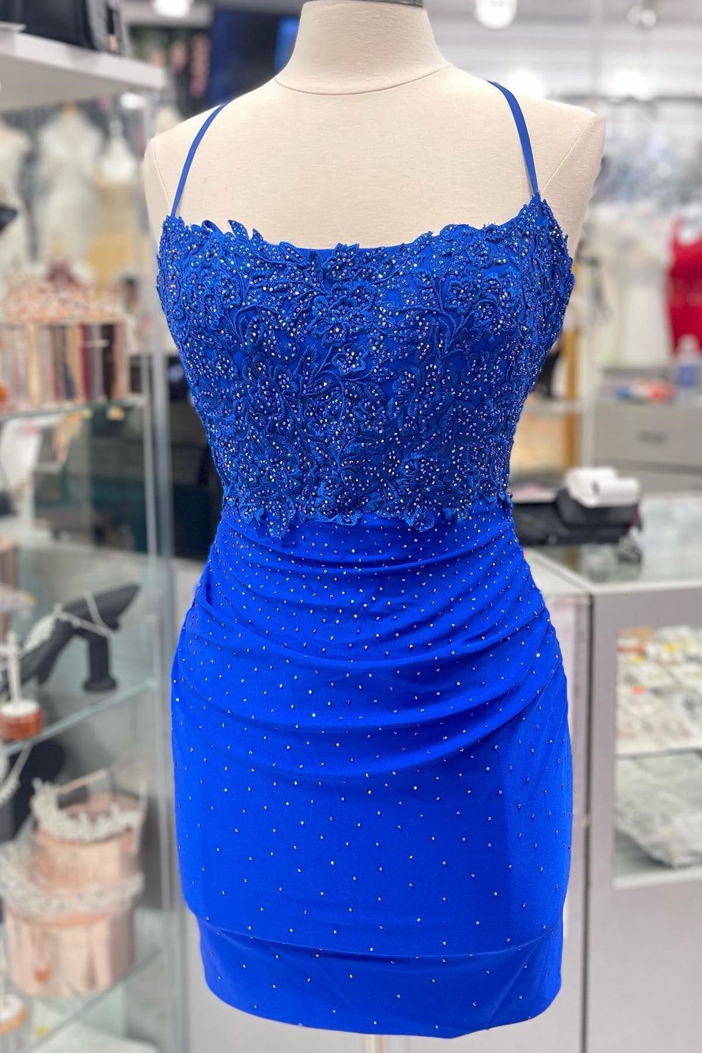 Beaded Royal Blue Appliques Bodycon Mini Dress