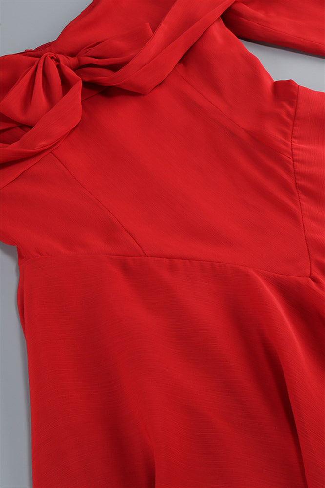 
                      
                        Bell Sleeves Red Bow Front A-line Short Dress
                      
                    