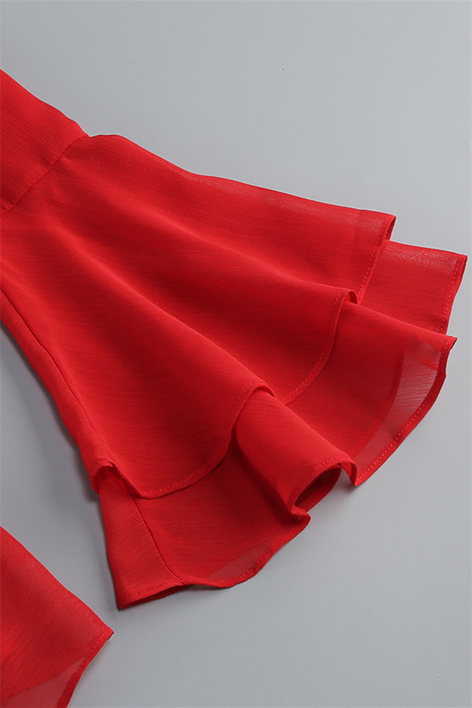 
                      
                        Bell Sleeves Red Bow Front A-line Short Dress
                      
                    