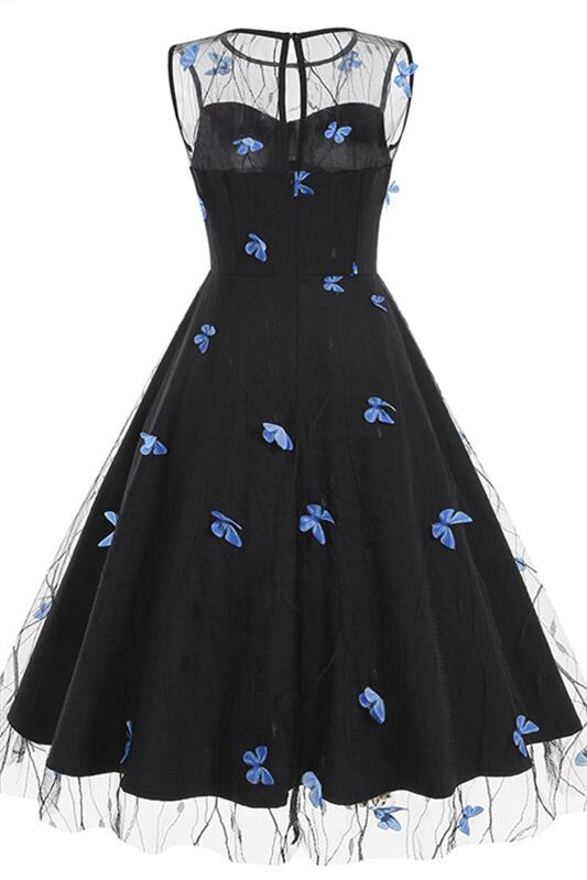 Black 1950s Butterfly Embroidery Mesh Vintage Dress PollyBoutique Black 1950s Butterfly Embroidery Mesh Vintage Dress PollyBoutique
