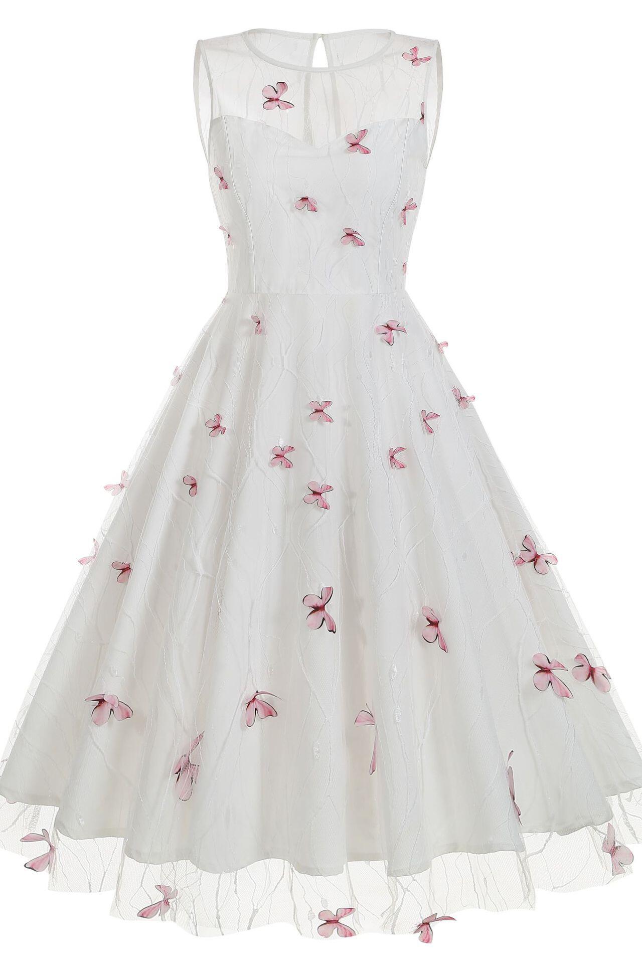 Black 1950s Butterfly Embroidery Mesh Vintage Dress