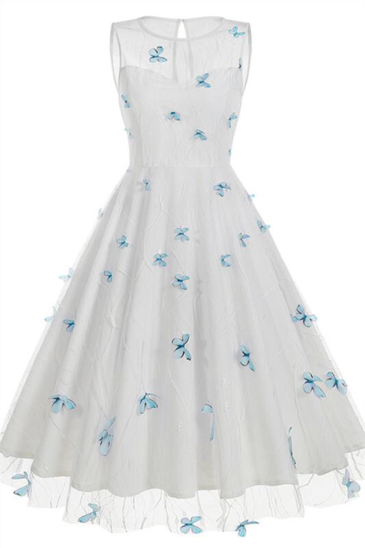 Black 1950s Butterfly Embroidery Mesh Vintage Dress