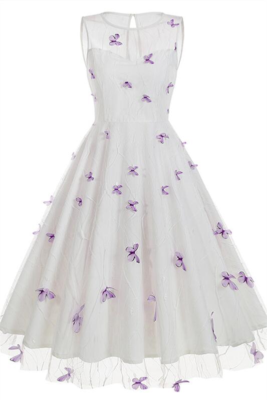 Black 1950s Butterfly Embroidery Mesh Vintage Dress